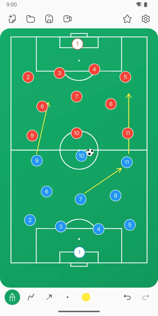 The board on a phone, with two teams and arrows