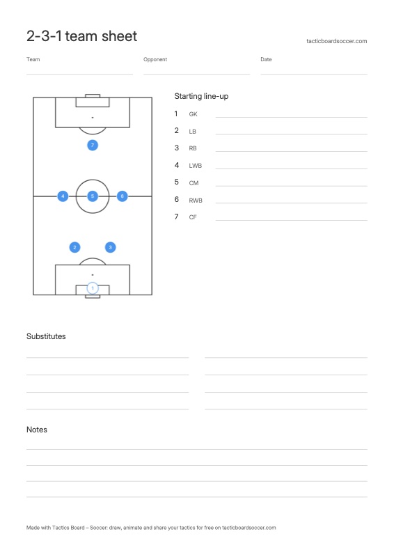 Printable 2-3-1 team sheet