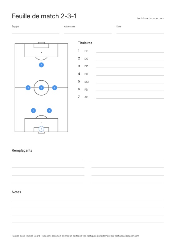 Feuille de match 2-3-1 à imprimer