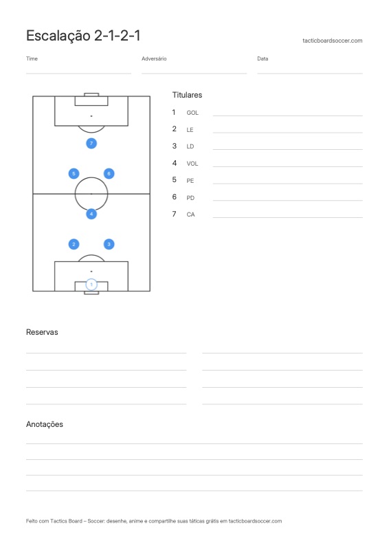Escalação 2-1-2-1 para imprimir